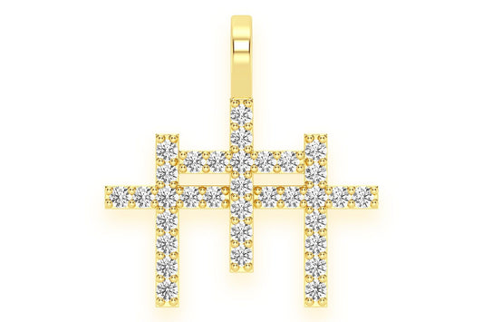 TRIPLE CROSS DIAMOND PENDANT 14K SOLID GOLD 0.45CTW