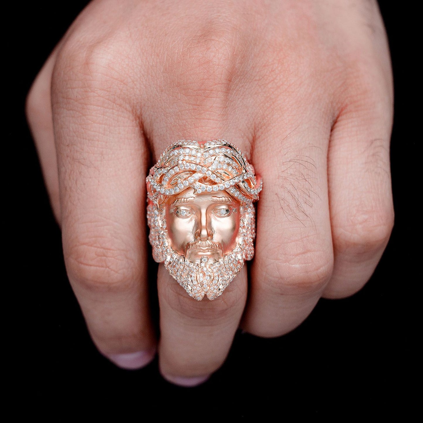 JESUS SIGNET CROWN OF THORNS DIAMOND RING SOLID GOLD 3.25CTW