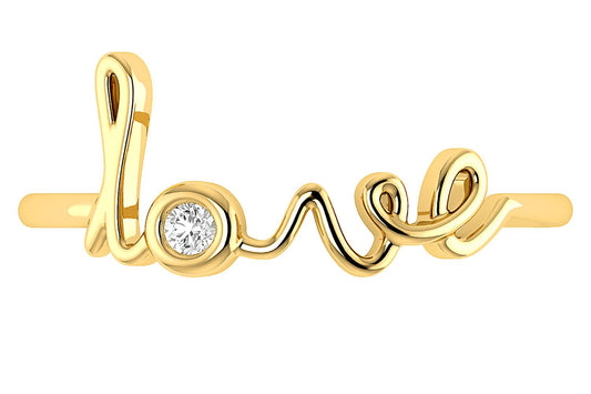 LOVE SCRIPT DIAMOND RING 14K SOLID GOLD 0.03CTW