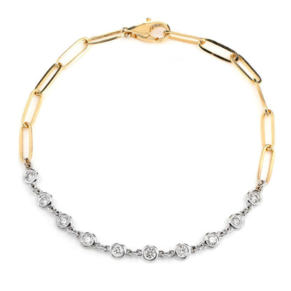 DIAMOND BEZEL SET ENLONGATED ROLO LINK BRACELET 14K SOLID GOLD 0.50CTW