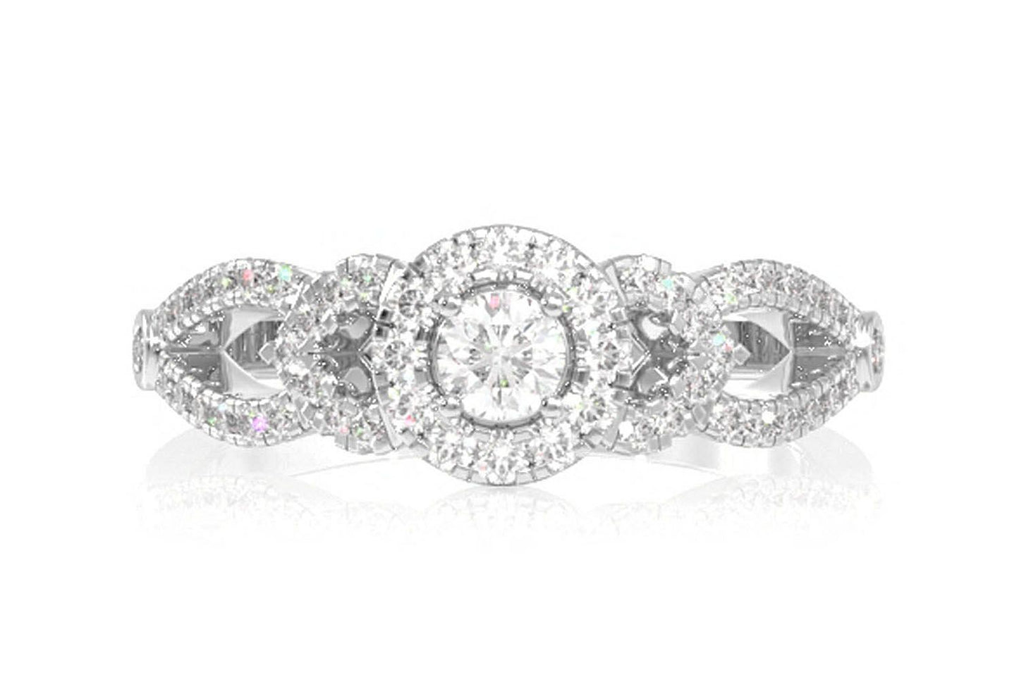 0.40CTW ROUND SOLITAIRE HALO OPEN V SHANK DIAMOND ENGAGEMENT RING 14K SOLID GOLD