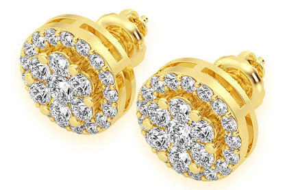3.00CTW FLOWER HALO STUD DIAMOND EARRINGS 14K SOLID GOLD
