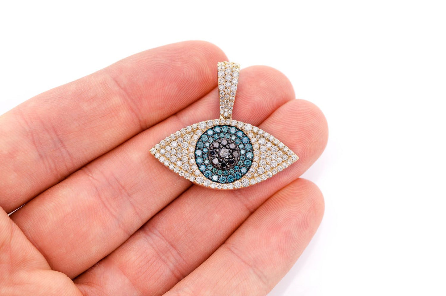 EVIL EYE DIAMOND PENDANT 14K SOLID GOLD 2.75CTW