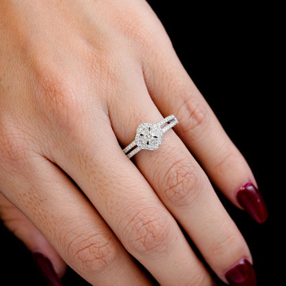 0.50CTW DOUBLE HALO FLOWER SPLIT SHANK - DIAMOND ENGAGEMENT RING