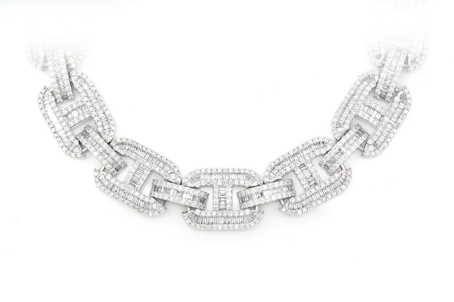 16MM BAGUETTE MARINER DIAMOND NECKLACE 14K SOLID GOLD 33.50CTW