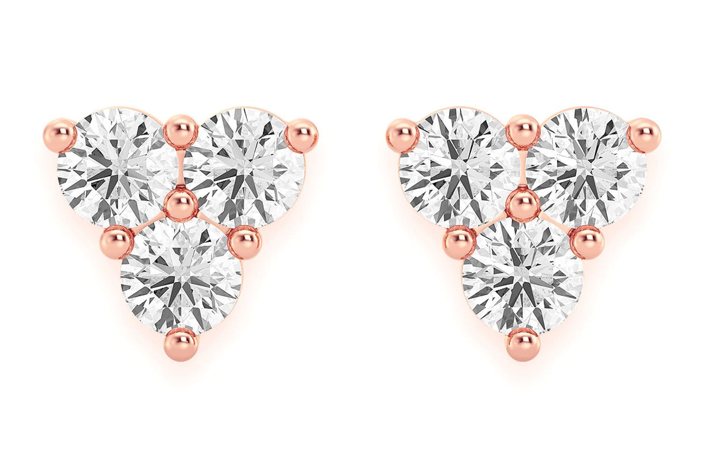 THREE STONE STUD DIAMOND EARRINGS 14K SOLID GOLD 0.20CTW