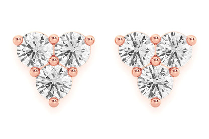 THREE STONE STUD DIAMOND EARRINGS 14K SOLID GOLD 0.20CTW