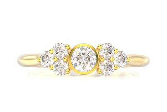 ROUND BEZEL & TRIANGLE ACCENTS DIAMOND RING 14K SOLID GOLD 0.35CTW