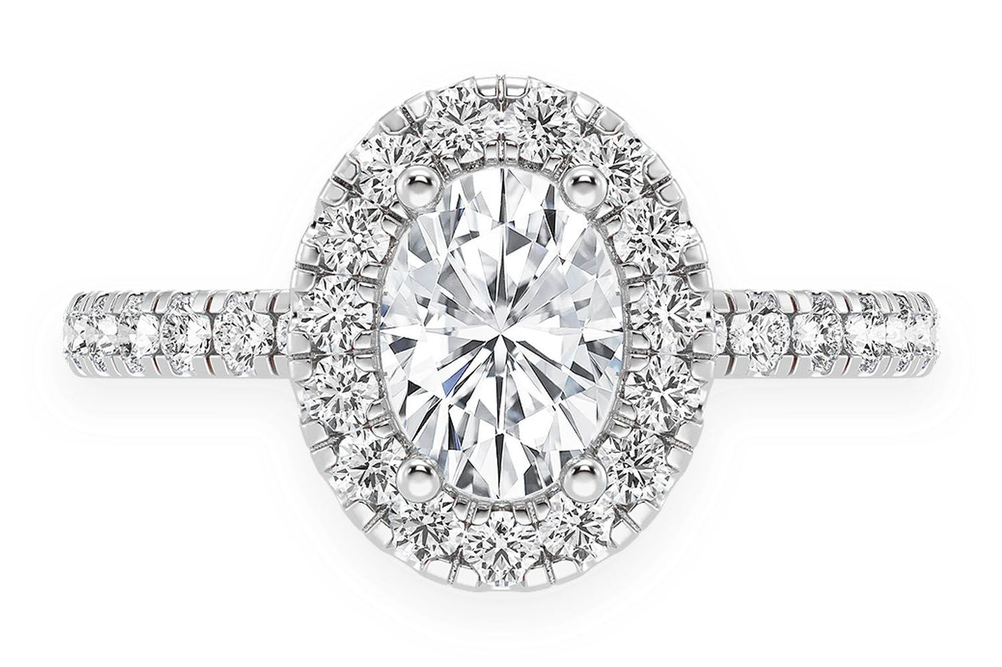 THAV - 0.75CT OVAL SOLITAIRE - SCALLOP HALO ONE ROW - DIAMOND ENGAGEMENT RING