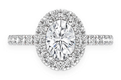 THAV - 0.75CT OVAL SOLITAIRE - SCALLOP HALO ONE ROW - DIAMOND ENGAGEMENT RING