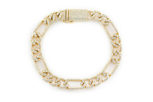 8MM FIGARO LINK DIAMOND BRACELET 14K SOLID GOLD 6.00CTW