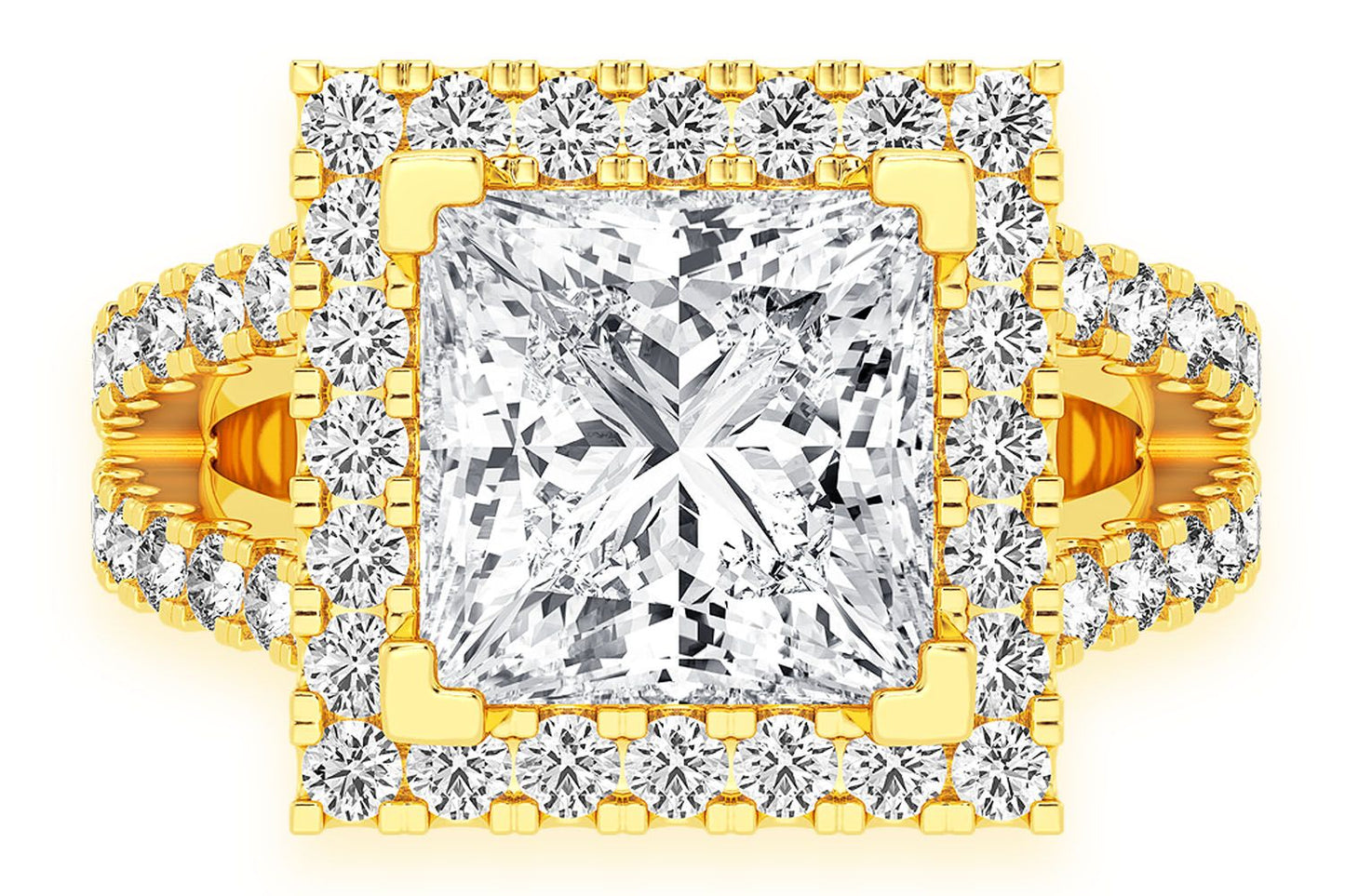 3.00CT PRINCESS SOLITAIRE - TWO ROW SPLIT - DIAMOND ENGAGEMENT RING