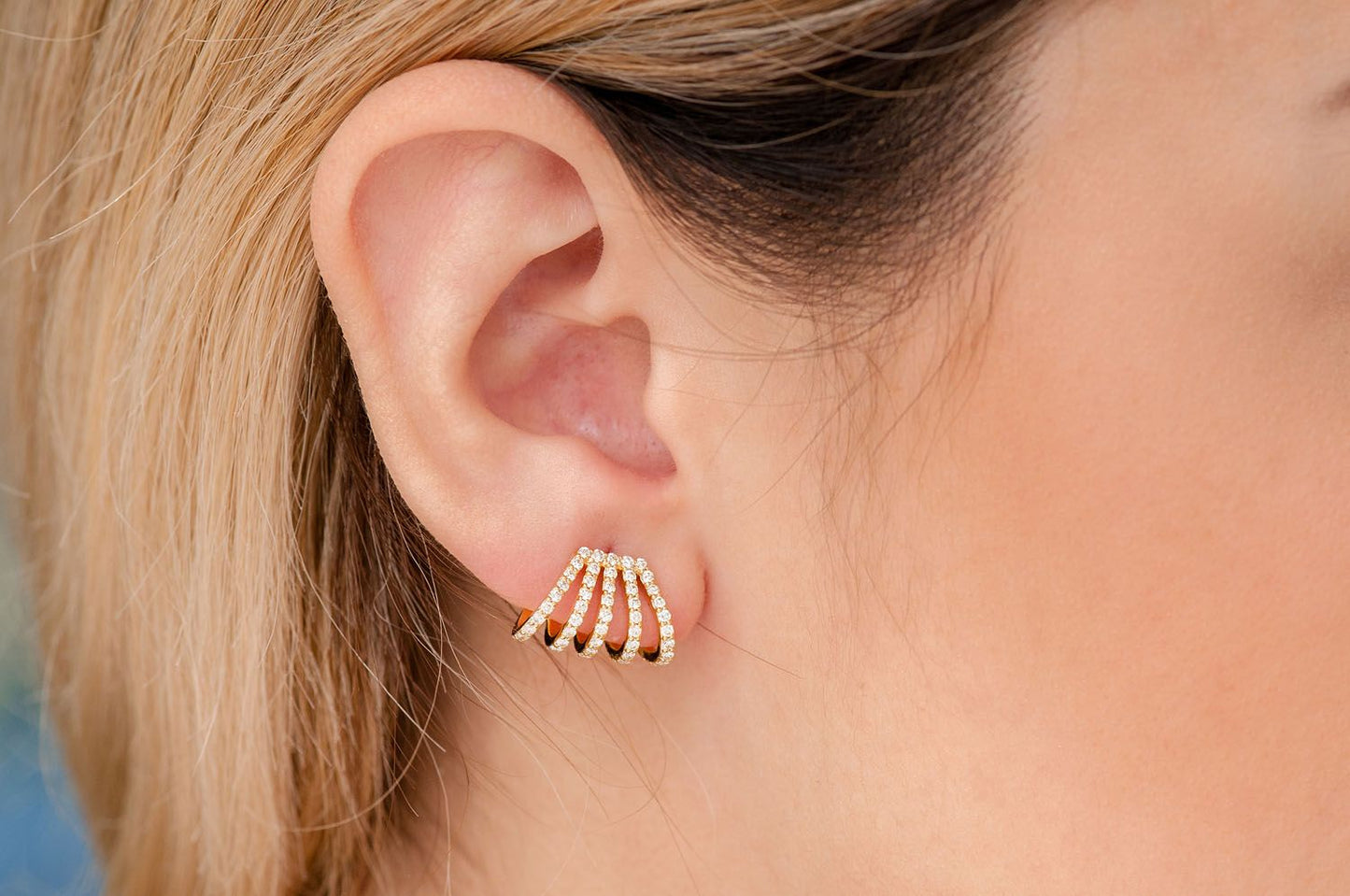 FIVE ROW CUFF DIAMOND EARRINGS 14K SOLID GOLD 1.00CTW