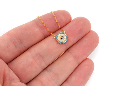 COLIER ROTUND CU DIAMANTE CU FORMĂ DE OCHI RĂU, CONECTATE, AUR MASIV DE 14K, 0.25CT