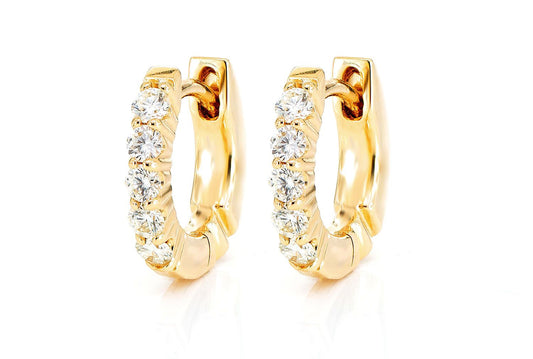 SCALLOP DIAMOND HOOP EARRINGS 14K SOLID GOLD 0.30CTW