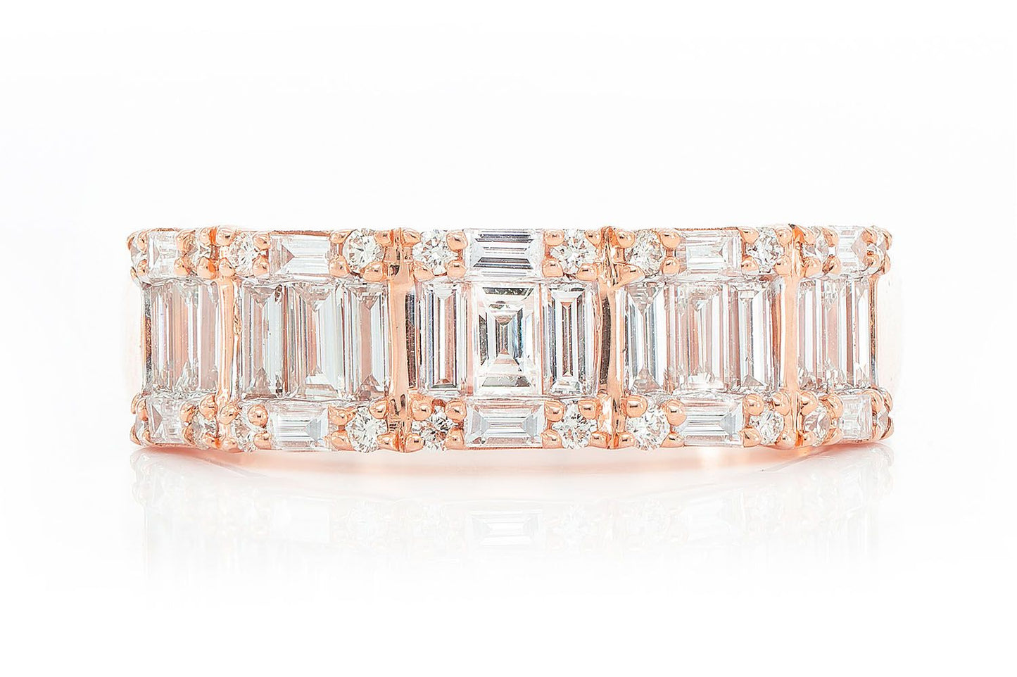 BAGUETTE AND ROUND DIAMOND BAND 14K SOLID GOLD 1.50CTW