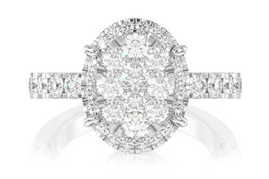 OVAL CLUSTER DIAMOND ENGAGEMENT RING 14K SOLID GOLD - 1.50CTW