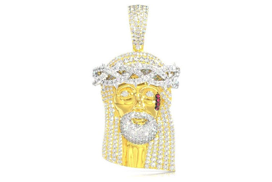 JESUS DIAMOND PENDANT 14K SOLID GOLD 3.75CTW