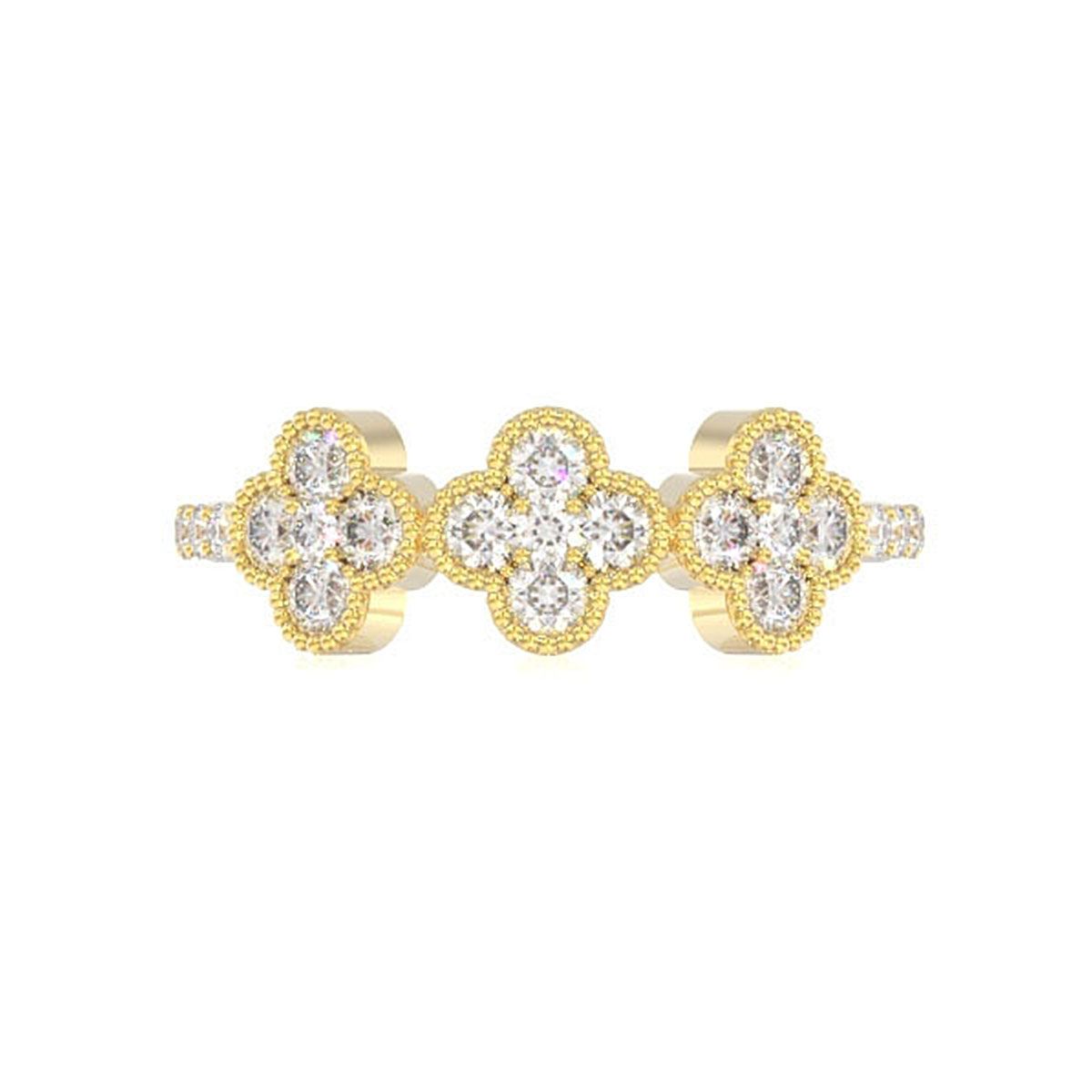 CLOVER DIAMOND RING 14K SOLID GOLD 0.75CTW