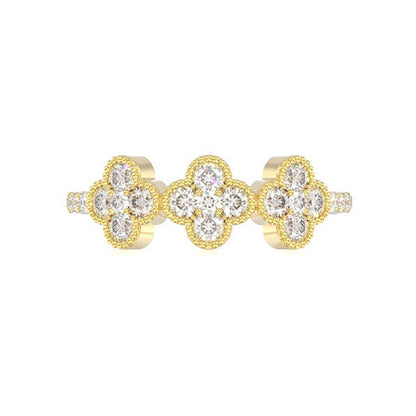 CLOVER DIAMOND RING 14K SOLID GOLD 0.75CTW