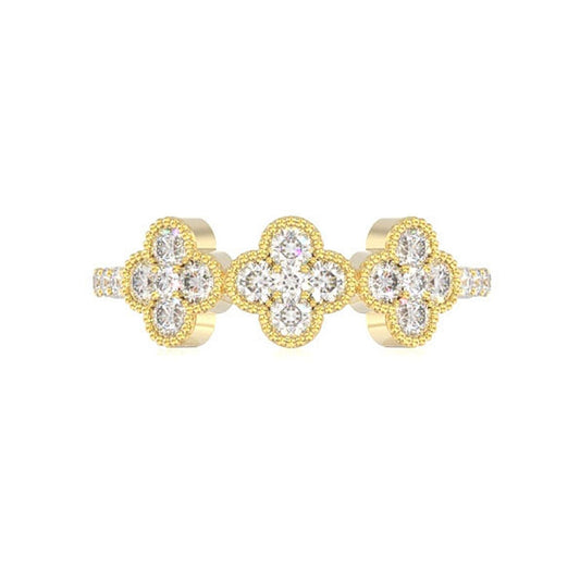 CLOVER DIAMOND RING 14K SOLID GOLD 0.75CTW