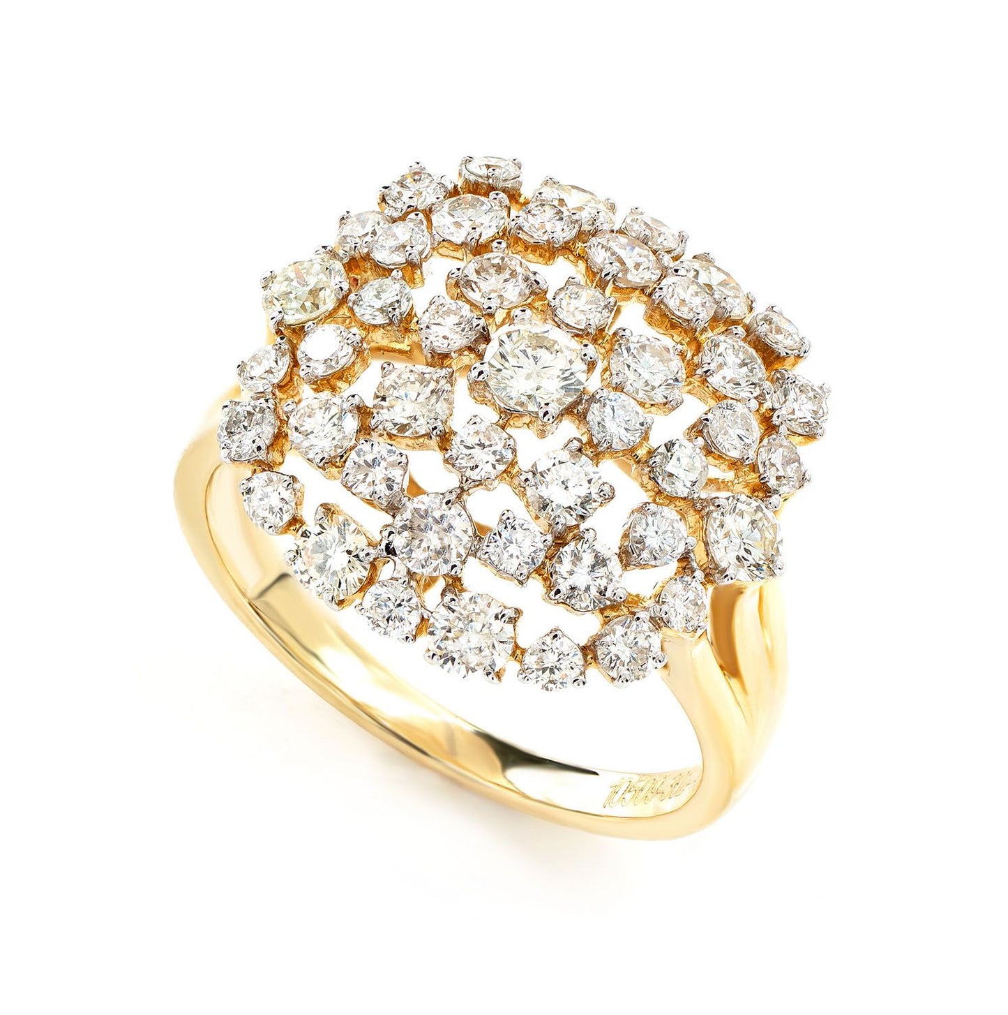 INEL COCKTAIL CU DIAMANTE CLUSTER, AUR MASIV DE 14K, 1.85CT