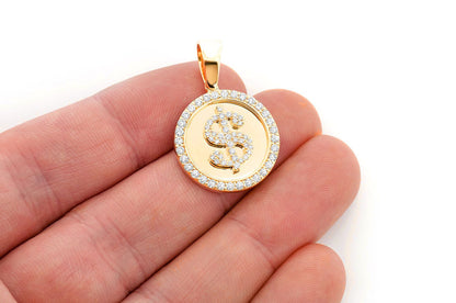 DOLLAR SIGN MEDALLION DIAMOND PENDANT 14K SOLID GOLD 1.00CTW