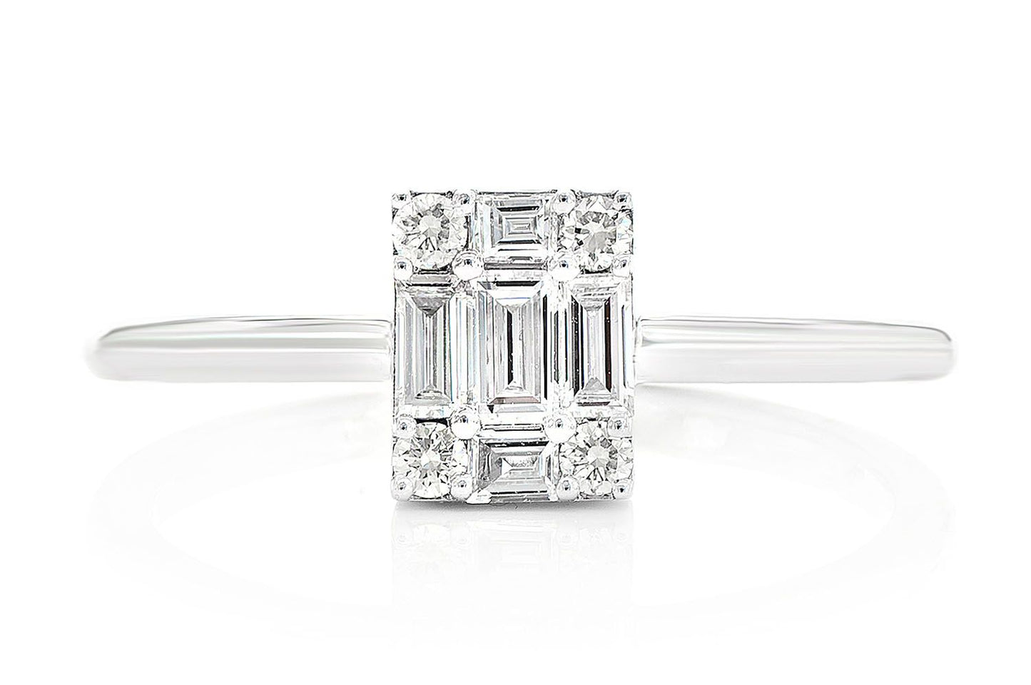 BAGUETTE & ROUND RECTANGLE DIAMOND CLUSTER RING 14K SOLID GOLD 0.30CTW