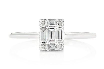 BAGUETTE & ROUND RECTANGLE DIAMOND CLUSTER RING 14K SOLID GOLD 0.30CTW