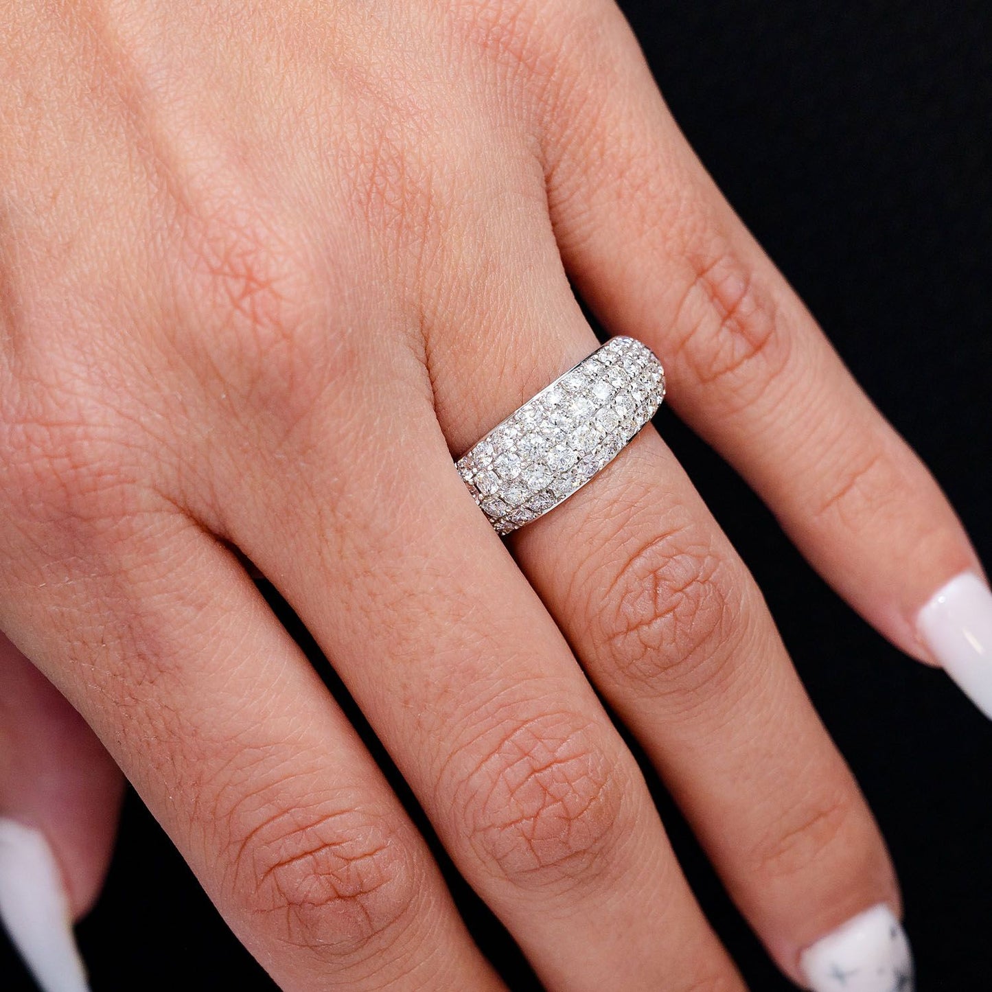 FOUR ROW BUBBLY DIAMOND BAND RING 14K SOLID GOLD 1.85CTW
