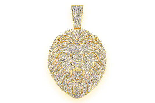 LION DIAMOND PENDANT 14K SOLID GOLD 15.00CTW