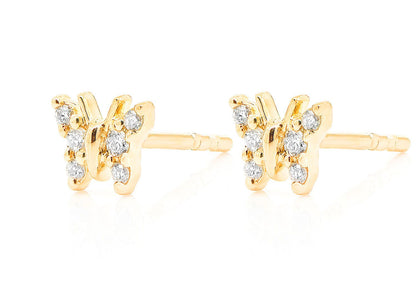 BUTTERFLY STUD DIAMOND EARRINGS 14K SOLID GOLD 0.10CTW