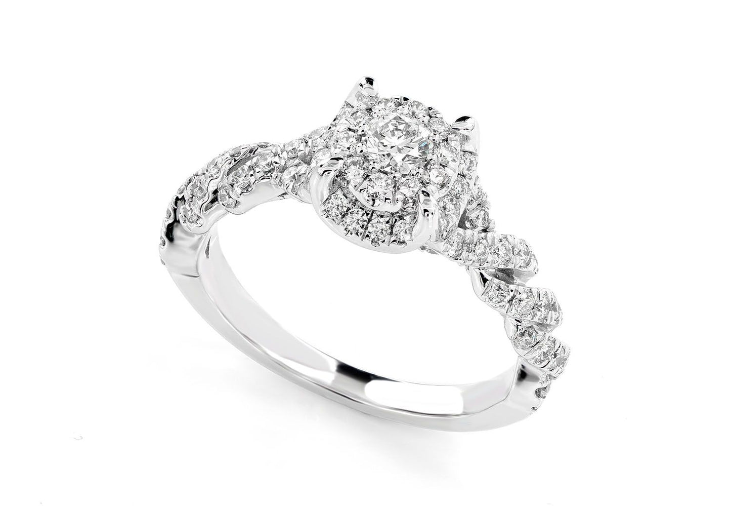 0.85CTW DOUBLE HALO CLAW TWIST DIAMOND ENGAGEMENT RING 14K SOLID GOLD