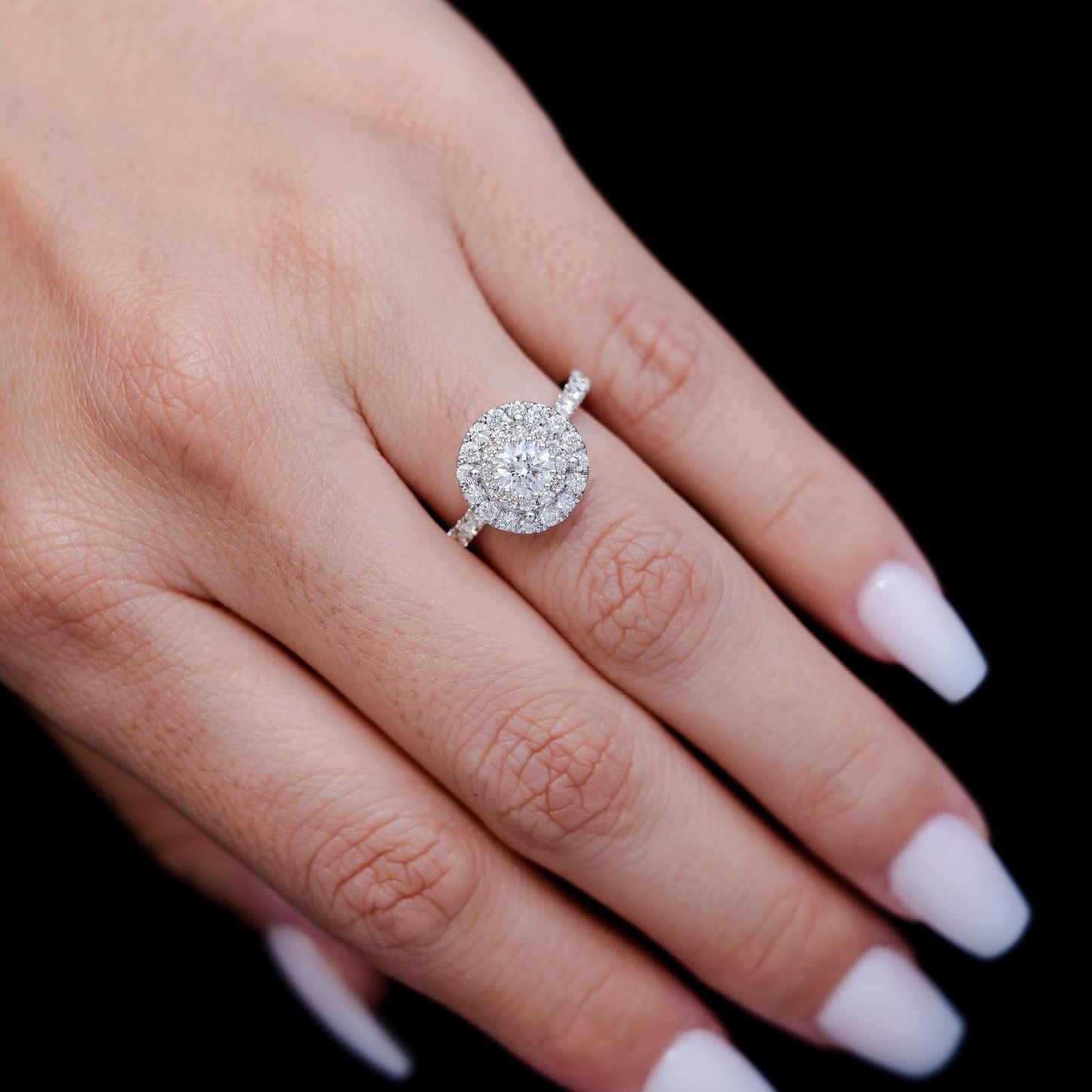 1.50CTW - ROUND DOUBLE HALO - DIAMOND ENGAGEMENT RING