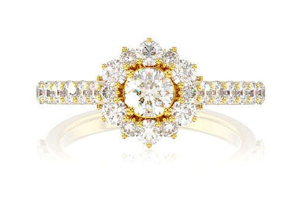 TWO LAYER CLUSTER HALO DIAMOND ENGAGEMENT RING - 1.00CTW