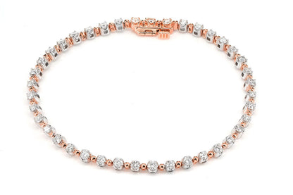 BEADED CROWN LINK DIAMOND BRACELET 14K SOLID GOLD 1.70CTW