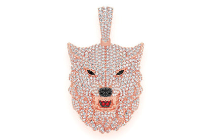 WOLF DIAMOND PENDANT 14K SOLID GOLD 4.75CTW