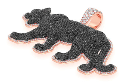 FULL BODY BLACK DIAMOND PANTHER PENDANT 14K SOLID GOLD 9.75CTW