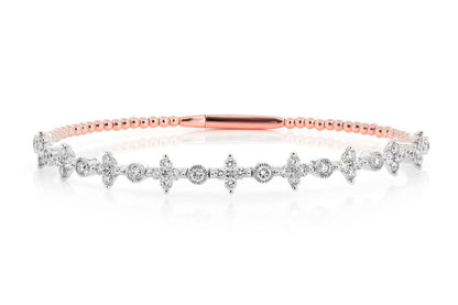 BEADED FOUR PETAL FLEX BANGLE BRACELET 14K SOLID GOLD 1.75CTW
