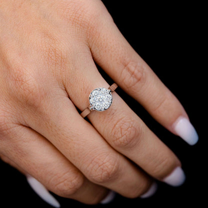 CATHEDRAL ROUND CLUSTER DIAMOND ENGAGEMENT RING 14 SOLID GOLD - 0.75CTW