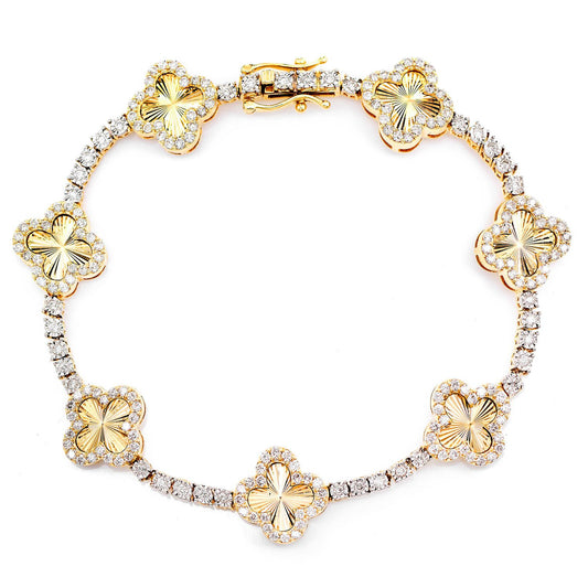 MIRACLE CLOVER LINK DIAMOND TENNIS BRACELET SOLID GOLD 2.00CTW
