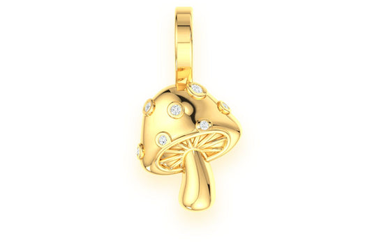 MUSHROOM DIAMOND PENDANT 14K SOLID GOLD .02CTW