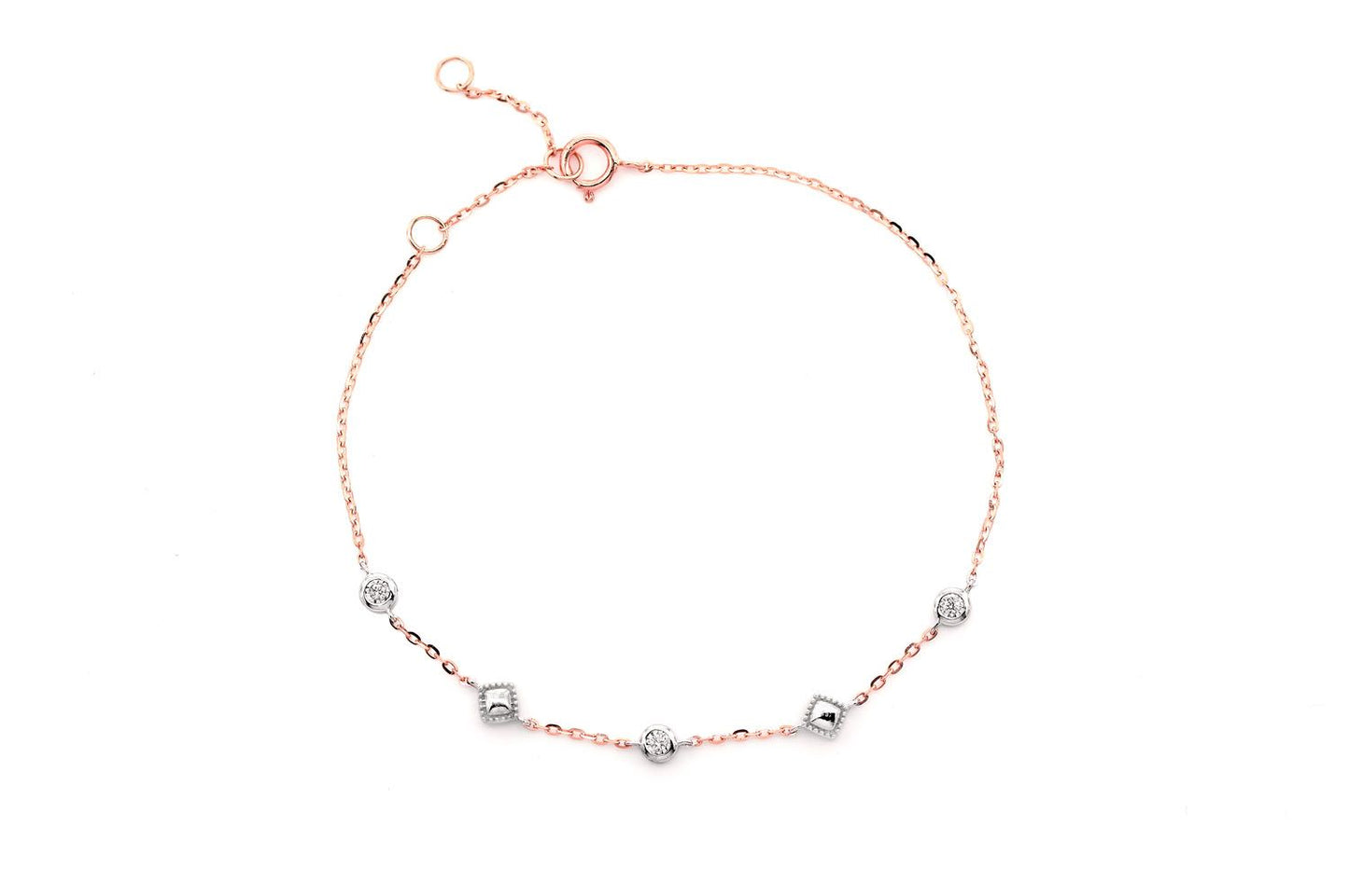 SQUARE BEAD & BEZEL DIAMOND BRACELET 14K SOLID GOLD 0.05CTW