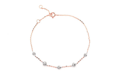 SQUARE BEAD & BEZEL DIAMOND BRACELET 14K SOLID GOLD 0.05CTW
