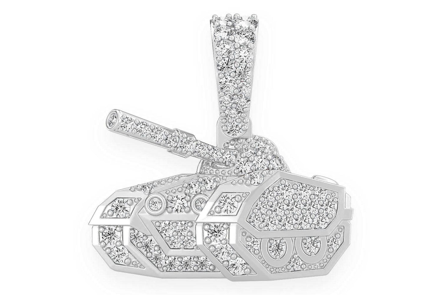 MILITARY BATTLE TANK DIAMOND PENDANT 14K SOLID GOLD 0.40CTW