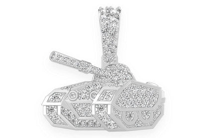 MILITARY BATTLE TANK DIAMOND PENDANT 14K SOLID GOLD 0.40CTW