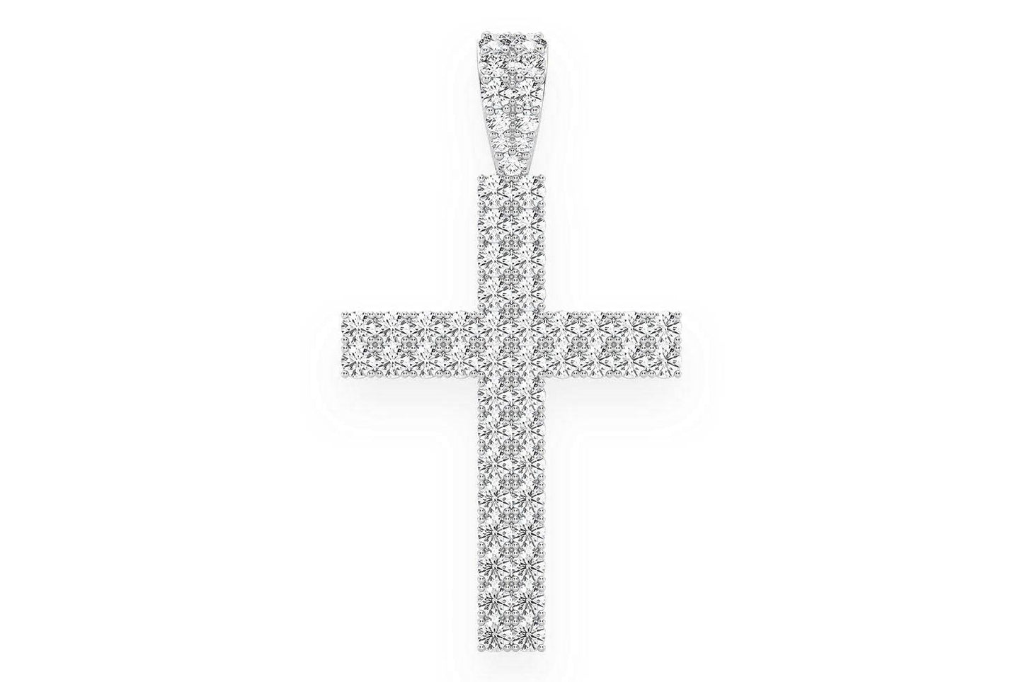 TWO ROW CROSS DIAMOND PENDANT 14K SOLID GOLD 2.25CTW