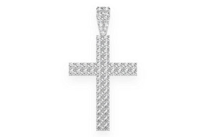 TWO ROW CROSS DIAMOND PENDANT 14K SOLID GOLD 2.25CTW