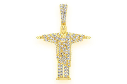 BRAZIL JESUS CHRIST THE REDEEMER DIAMOND PENDANT 14K SOLID GOLD 1.10CTW
