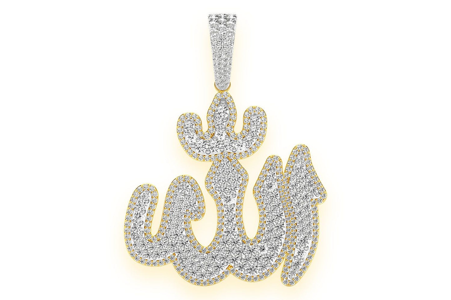 ALLAH DOUBLE LAYER DIAMOND PENDANT 14K SOLID GOLD 6.25CTW
